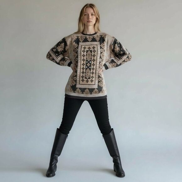 VTG 90s COMPAGNIE INTERNATIONALE EXPRESS Sparkly Lurex Long Sweater Size L USA - Picture 1 of 7